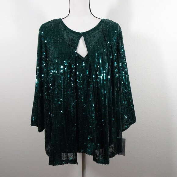 Alex Evenings Twinset Women’s Plus Size 1X Green Sequin Cocktail Evening Holiday - Picture 1 of 10
